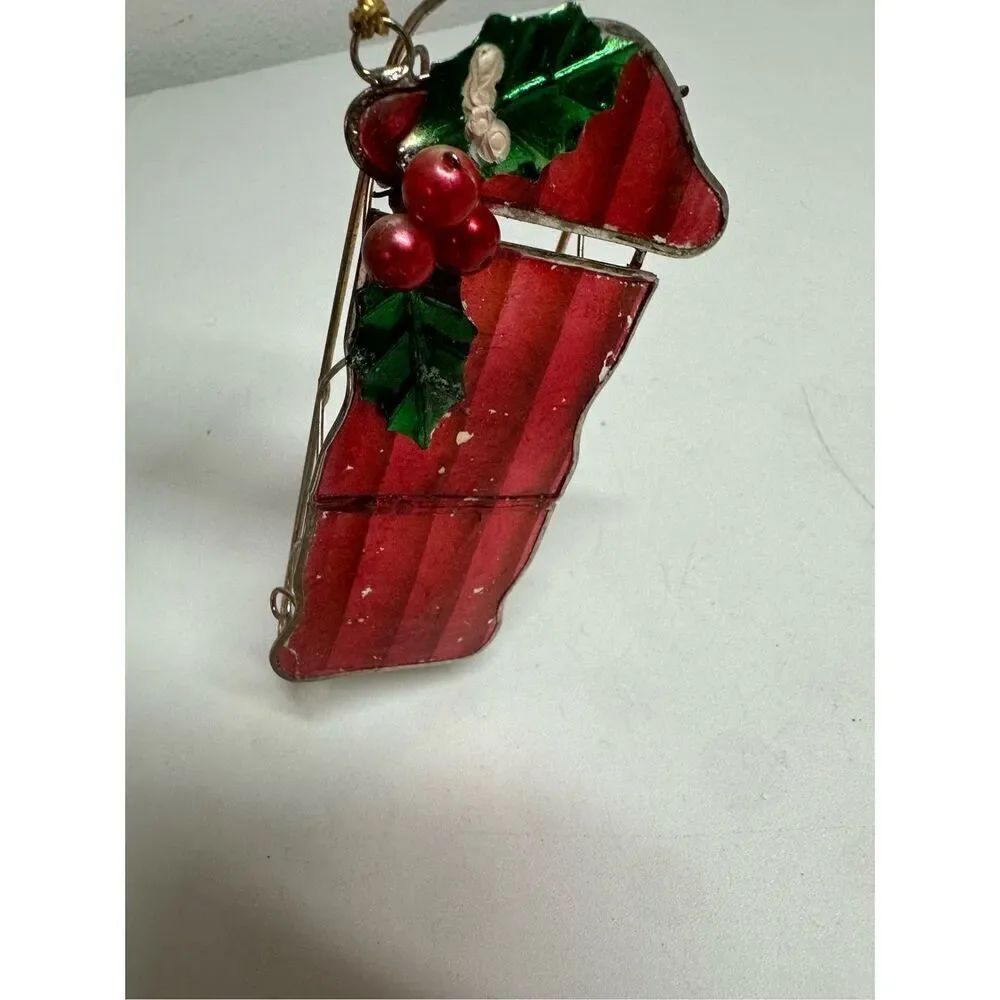 Rare Vintage Stained Christmas Ornament Santa's Sleigh 4”